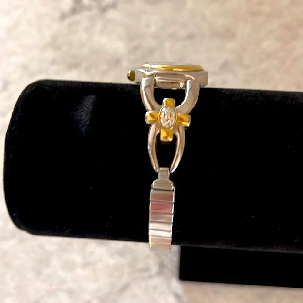 Avon Vintage Women's Quartz Watch Silver w/Gold Accents, Crystals, Stretch Band